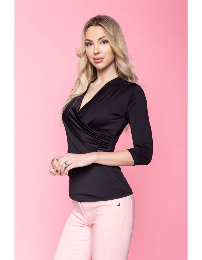 Szandra átlapolt póló - fekete