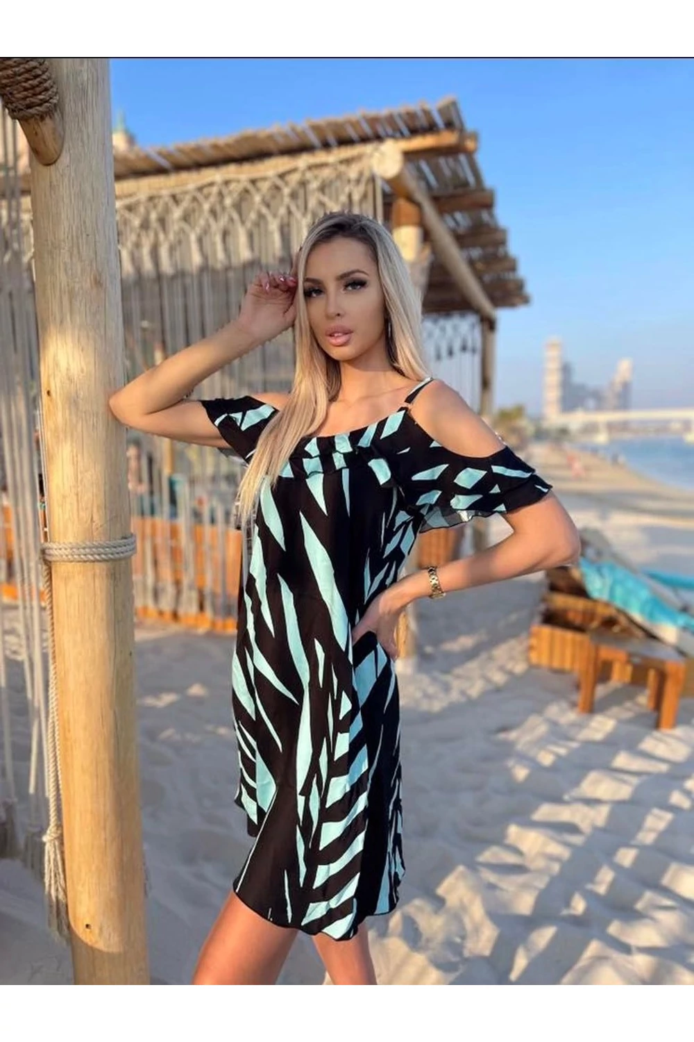 Violetta dupla fodros ruha - menta/fekete