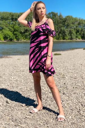 Violetta dupla fodros ruha - pink/fekete
