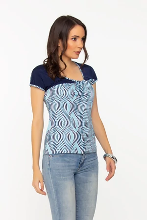 Kék alapú, csavart dekoltázsú póló Kék alapú, csavart dekoltázsú póló