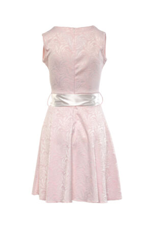 Rózsaszín, anyagában mintás midi ruha, széles fehér masnival