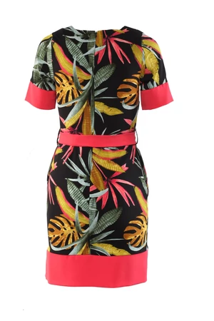 Passzés szegélyű, dzsungel mintás ruha - fekete alap