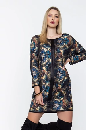 Judit bőrbetétes tunikaruha - sötét mintás Judit bőrbetétes tunikaruha - sötét mintás