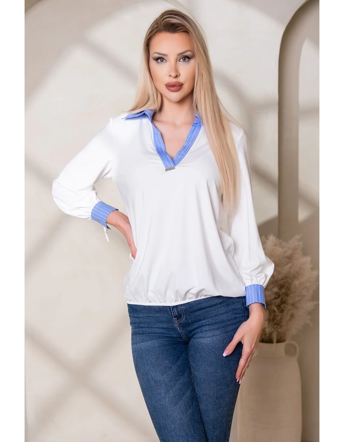 Merci blúz - fehér/kék csíkos mandzsetta
